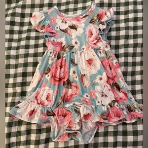 Posh Peanut Pink and Blue Bodysuit Floral Dress